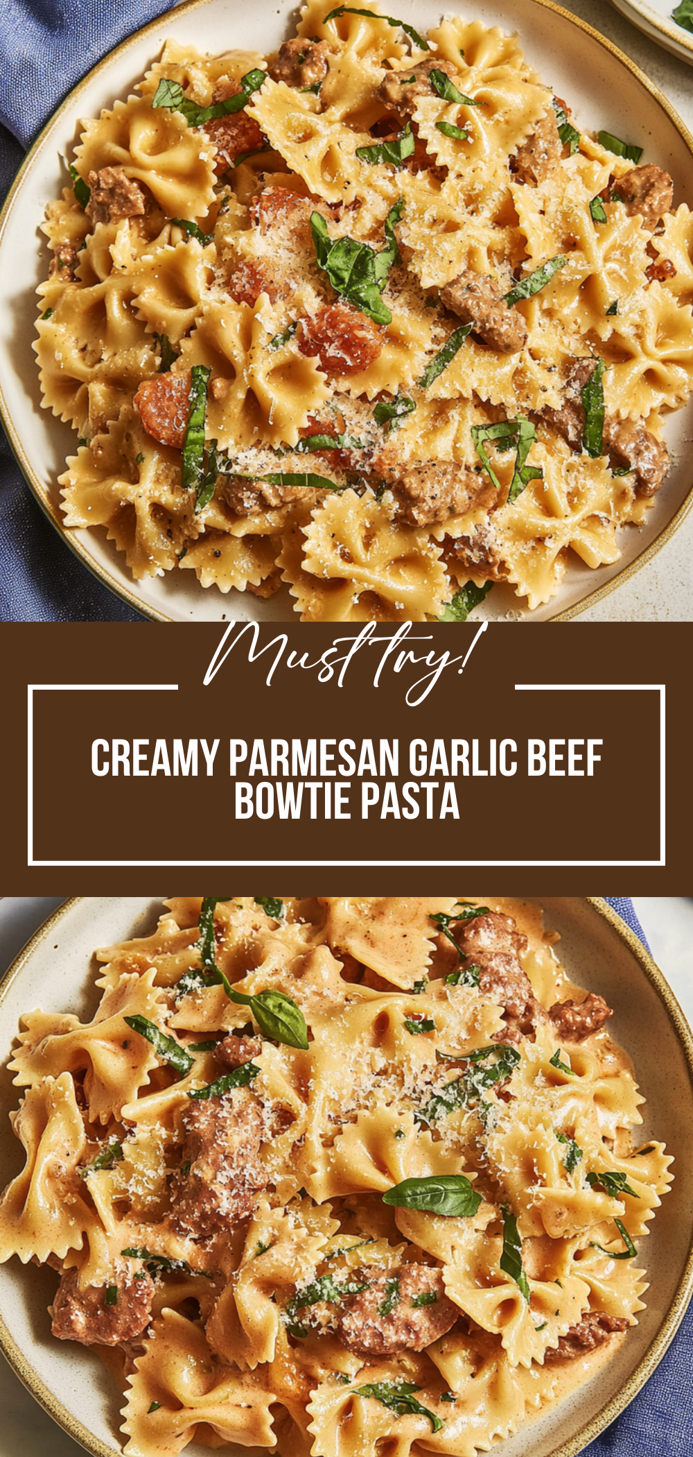 Creamy Parmesan Garlic Beef Bowtie Pasta