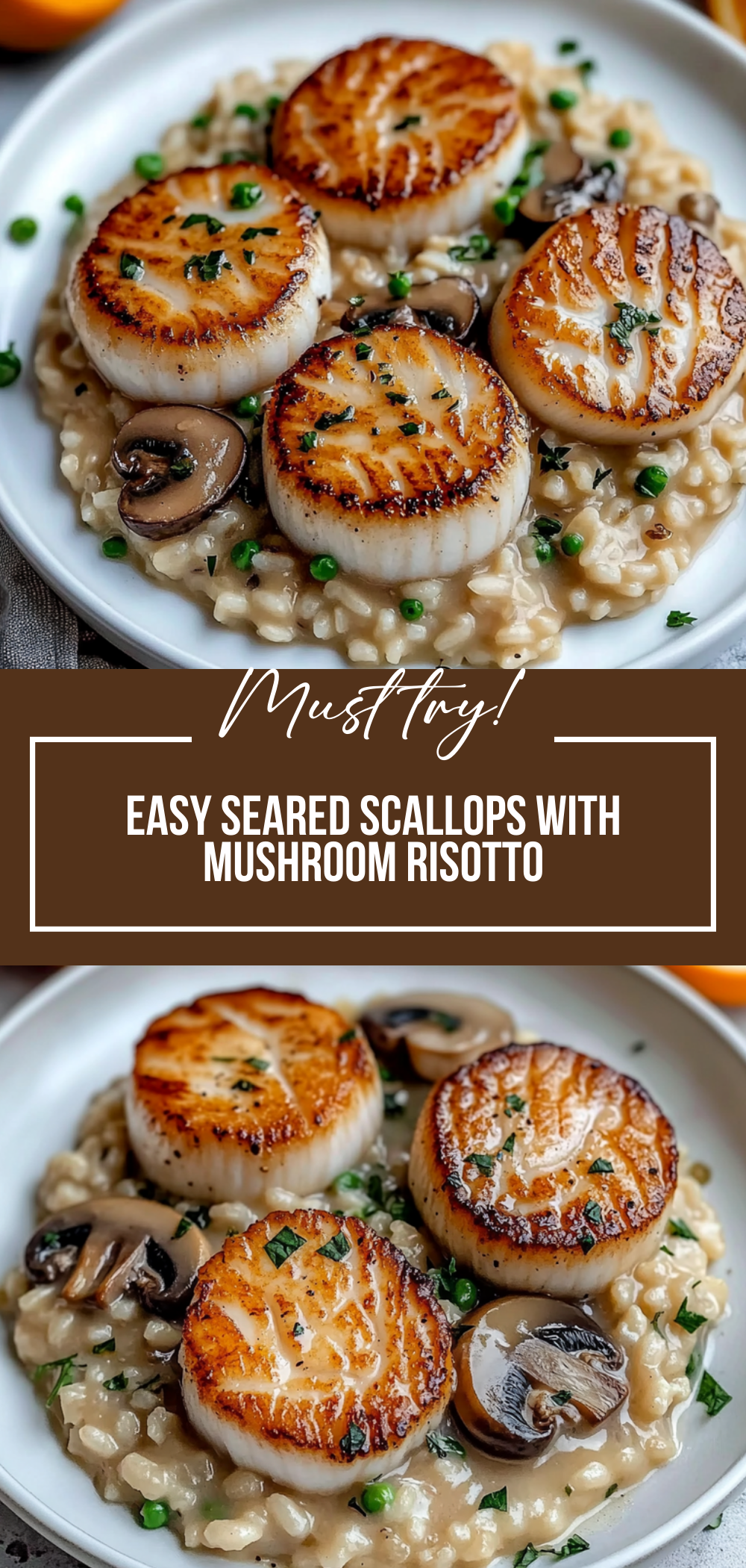 Easy Seared Scallops with Mushroom Risotto