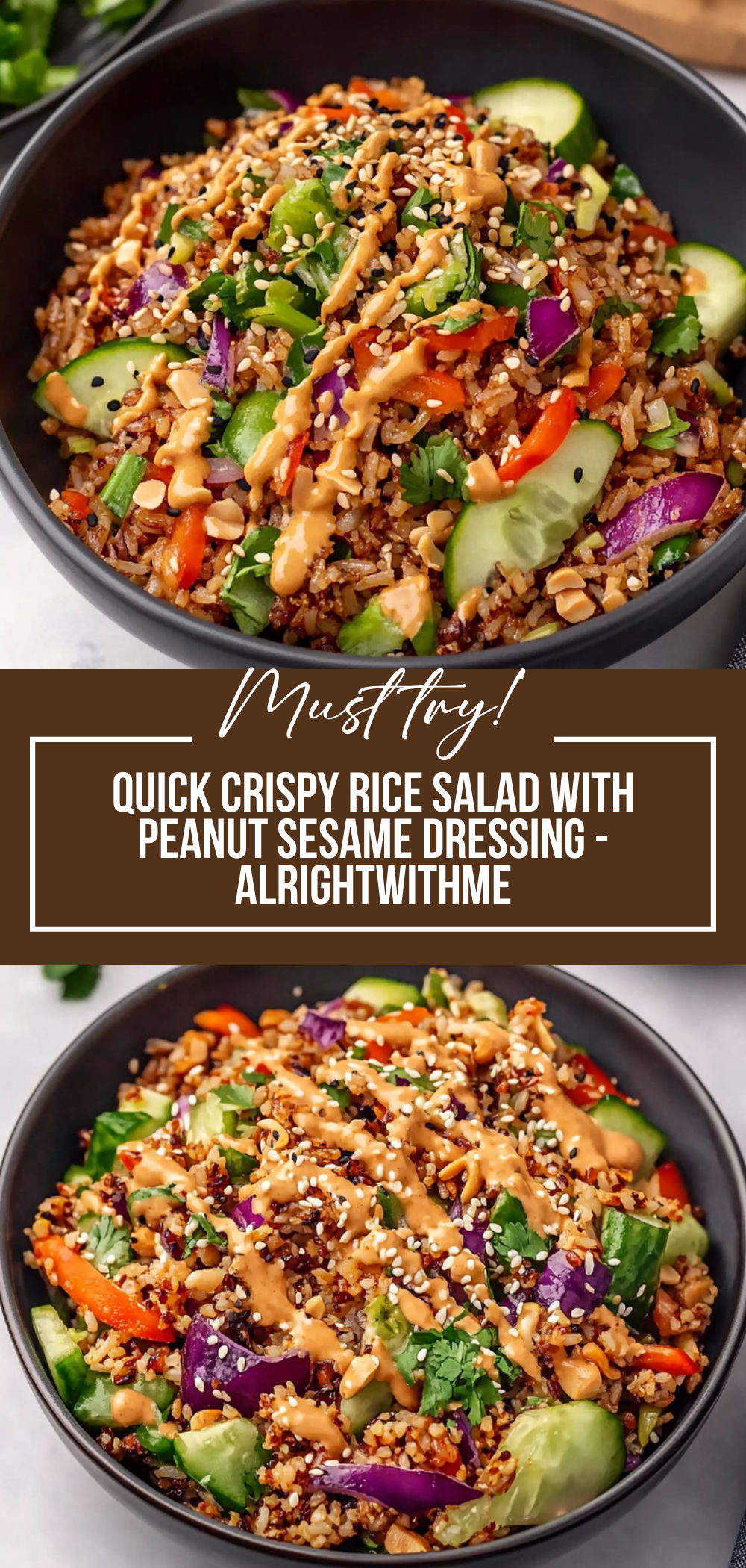 Quick Crispy Rice Salad with Peanut Sesame Dressing - Alrightwithme