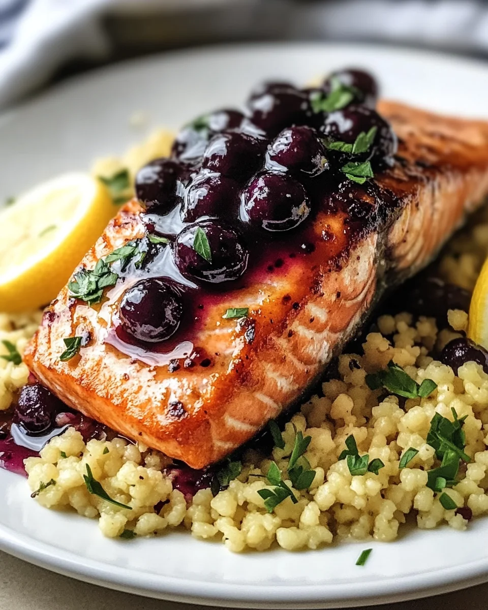 Blueberry Glazed Salmon with Lemon Herb Couscous