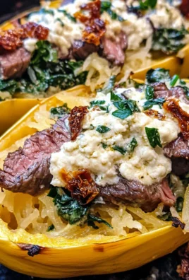 Keto Low Carb Steak Gorgonzola Alfredo Spaghetti Squash