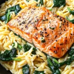 One Skillet Salmon with Lemon Orzo