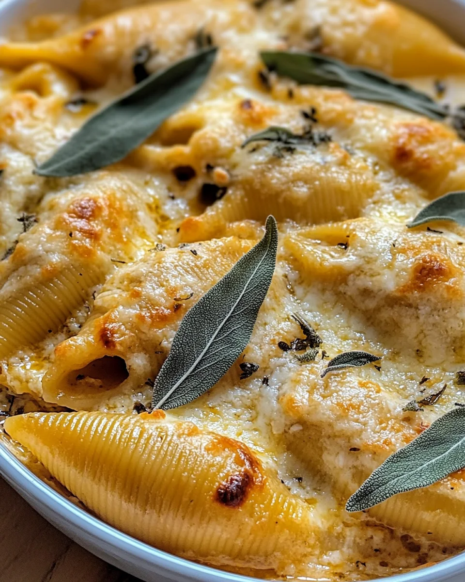 Pumpkin & Gouda Stuffed Shells With Brown Butter & Sage Alfredo Sauce