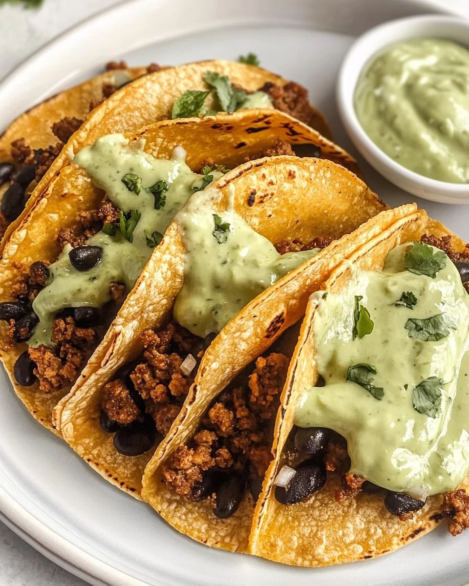 Crispy Baked Ground Turkey Tacos with Avocado Sauce