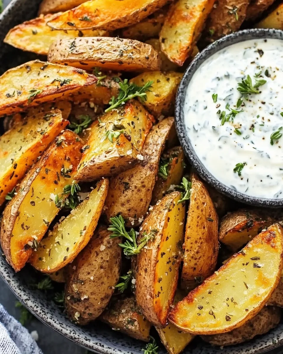 Greek Potato Wedges with Yogurt Sauce