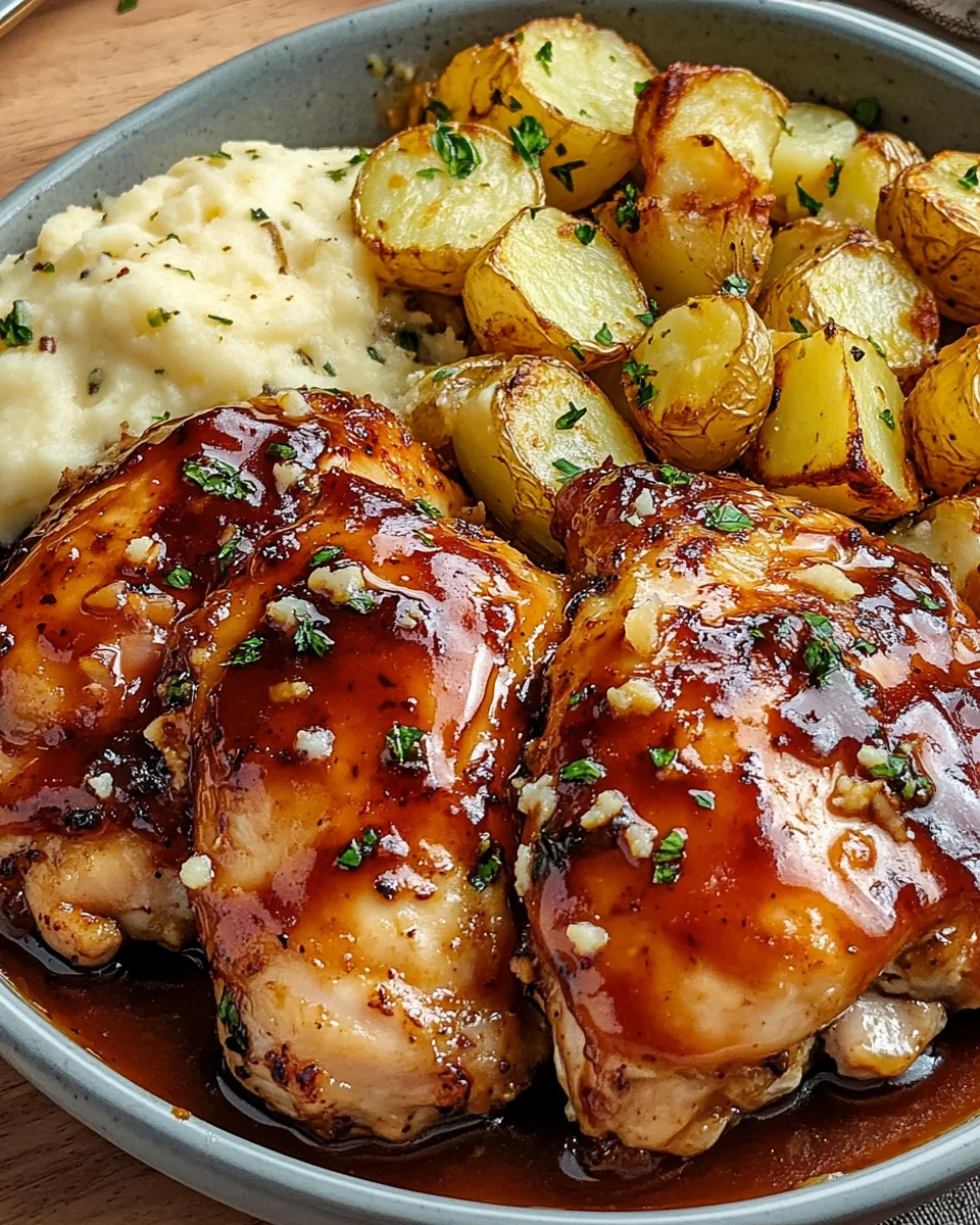 Honey BBQ Chicken with Creamy Garlic Parmesan Potatoes