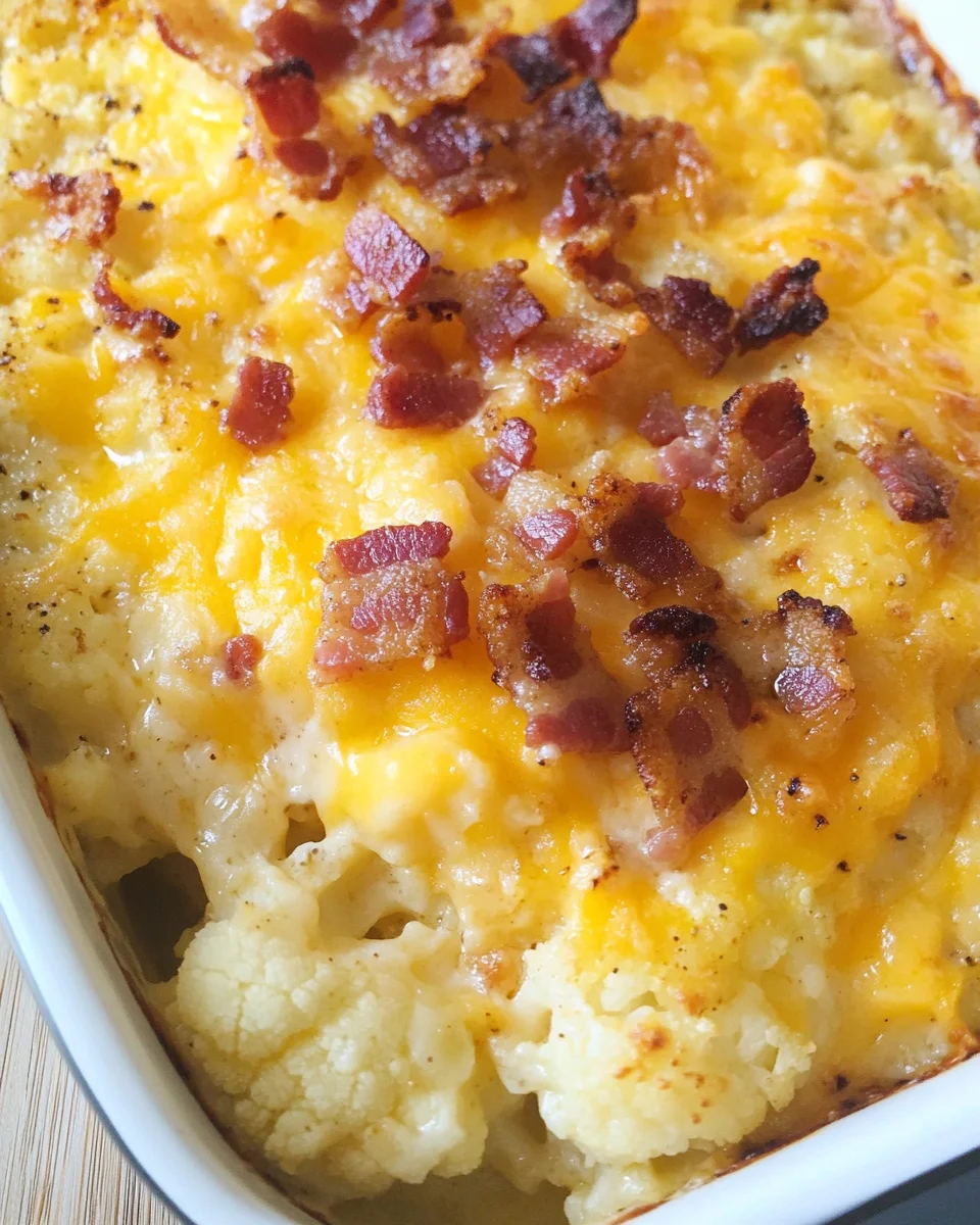 Loaded Cauliflower Casserole with Cheese and Bacon | KETO