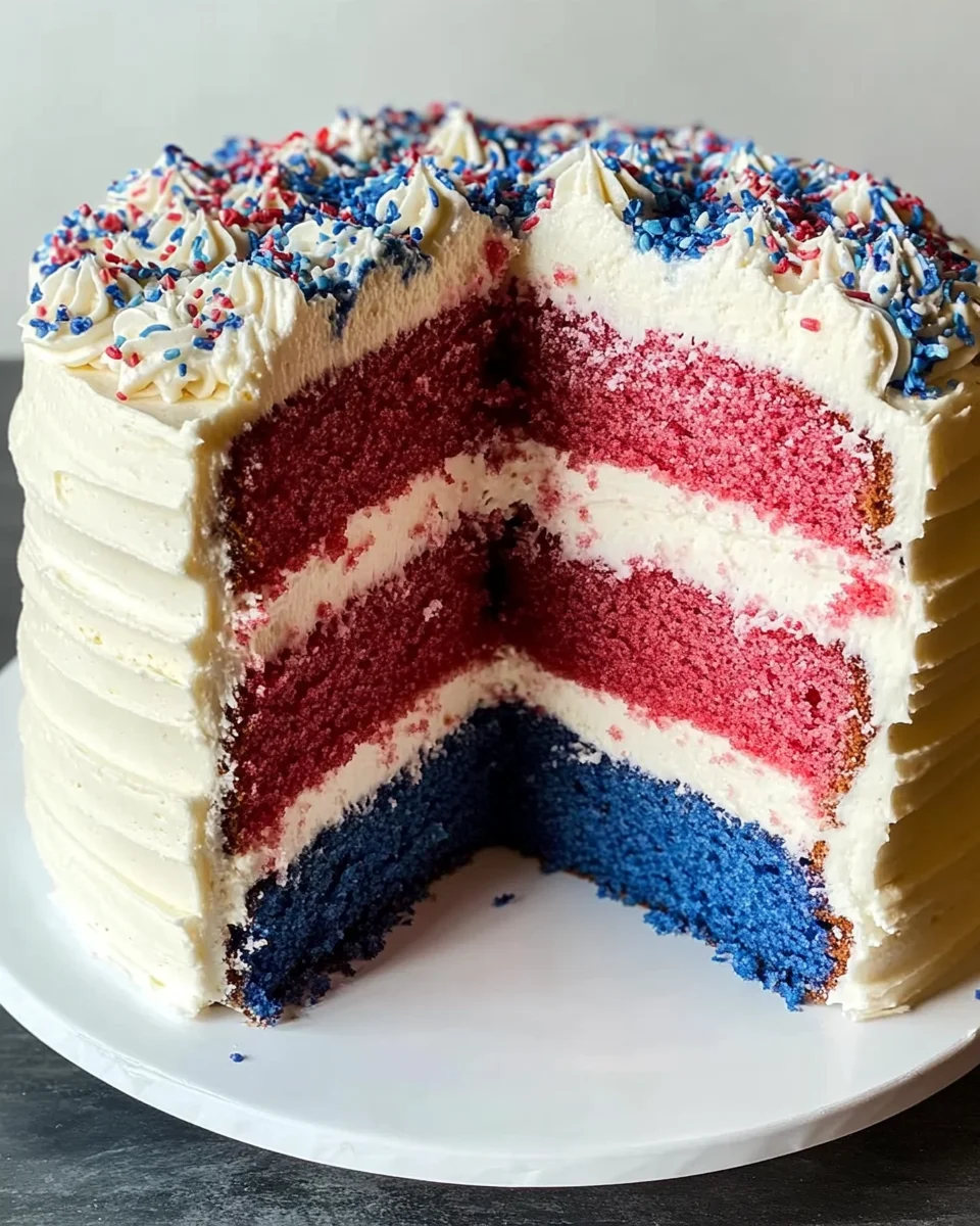 Red White and Blue Cake with Semi-Naked Icing