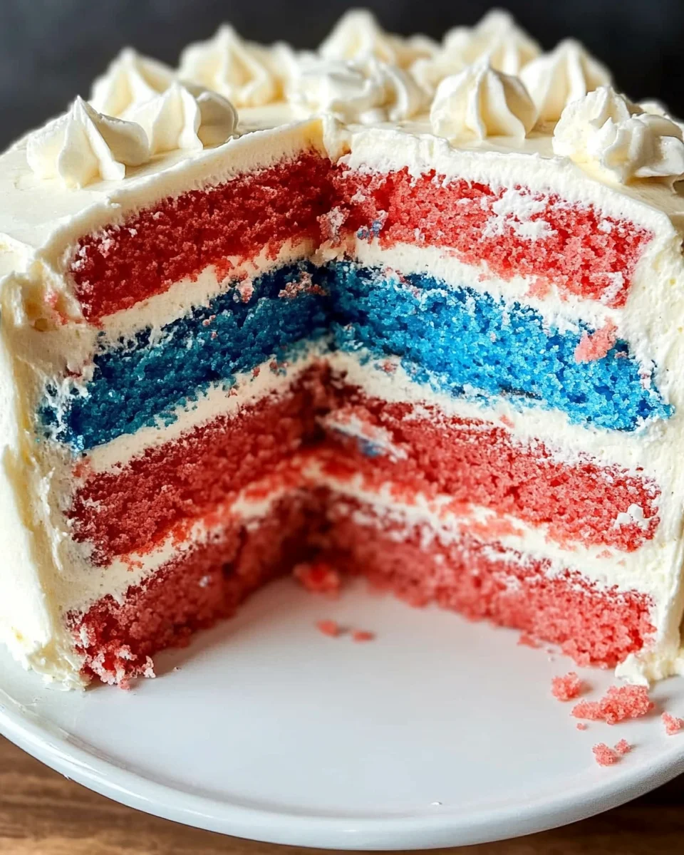 Red White and Blue Cake with Semi-Naked Icing