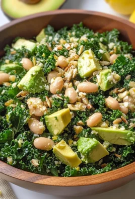 White Bean Kale Salad with Avocado and Lemon Vinaigrette