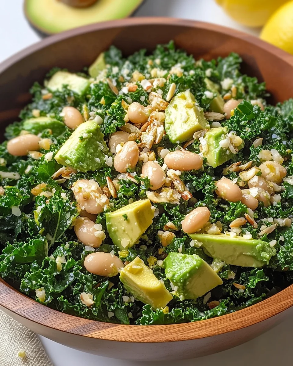 White Bean Kale Salad with Avocado and Lemon Vinaigrette