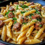 Creamy Bold Honey Mustard Sausage Penne Skillet