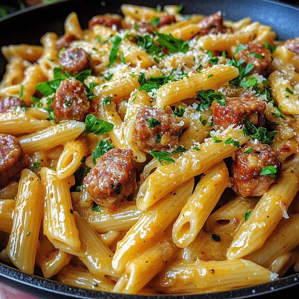 Creamy Bold Honey Mustard Sausage Penne Skillet