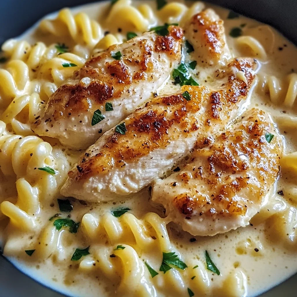 Creamy Garlic Butter Chicken and Rotini in Parmesan Sauce