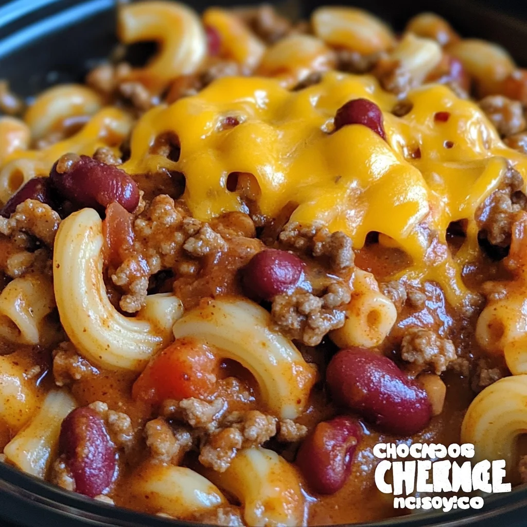 Crock Pot Cheddar Chili Mac