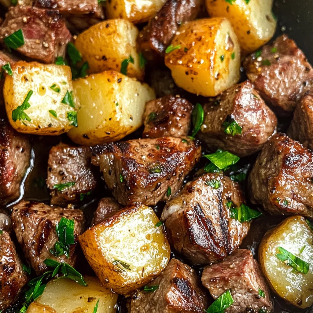Garlic Butter Steak Bites and Potatoes