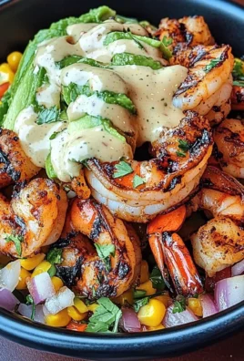 Grilled Shrimp Bowl with Avocado, Corn Salsa & Creamy Garlic Sauce