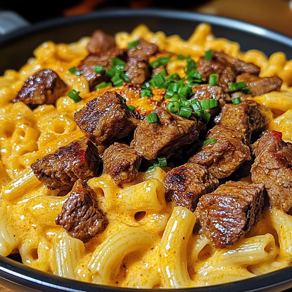 One-Pan Creamy Spicy Cajun Steak Bites & Cheddar Pasta