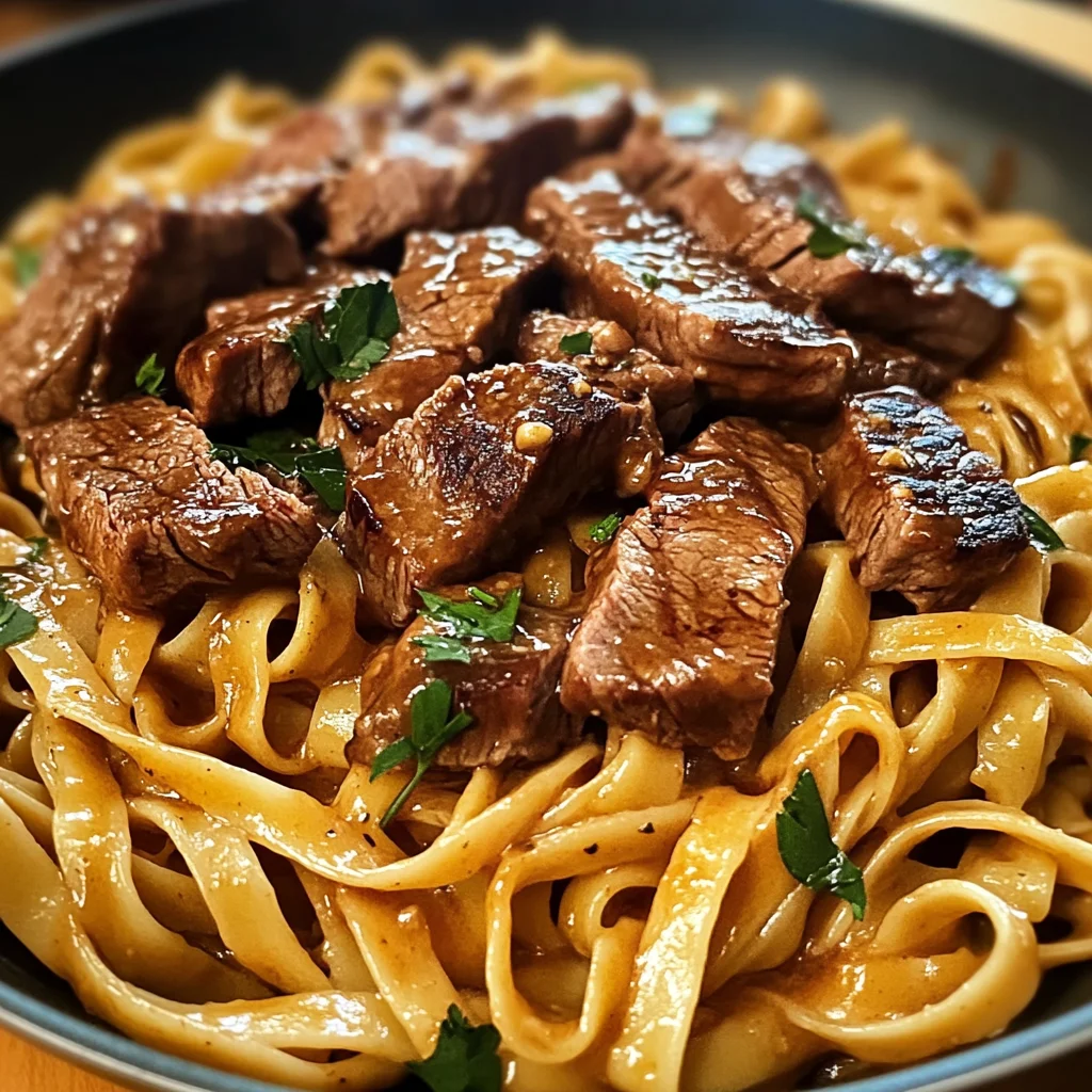 One-Pan Velvety Honey BBQ Steak Fettuccine
