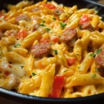 One-Pot Creamy Buffalo Cheddar Chicken & Sausage Pasta