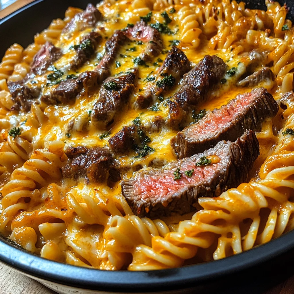 One-Pot Creamy Honey Buffalo Steak Pasta Bake