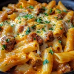 One Pan Creamy BBQ Cheddar Sausage Pasta
