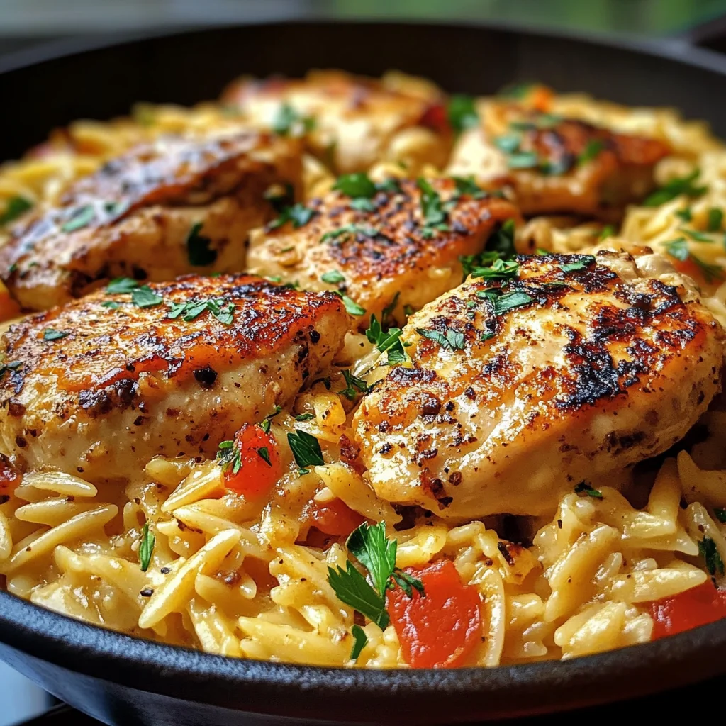 One Pot Smoky Garlic Butter Parmesan Chicken Orzo