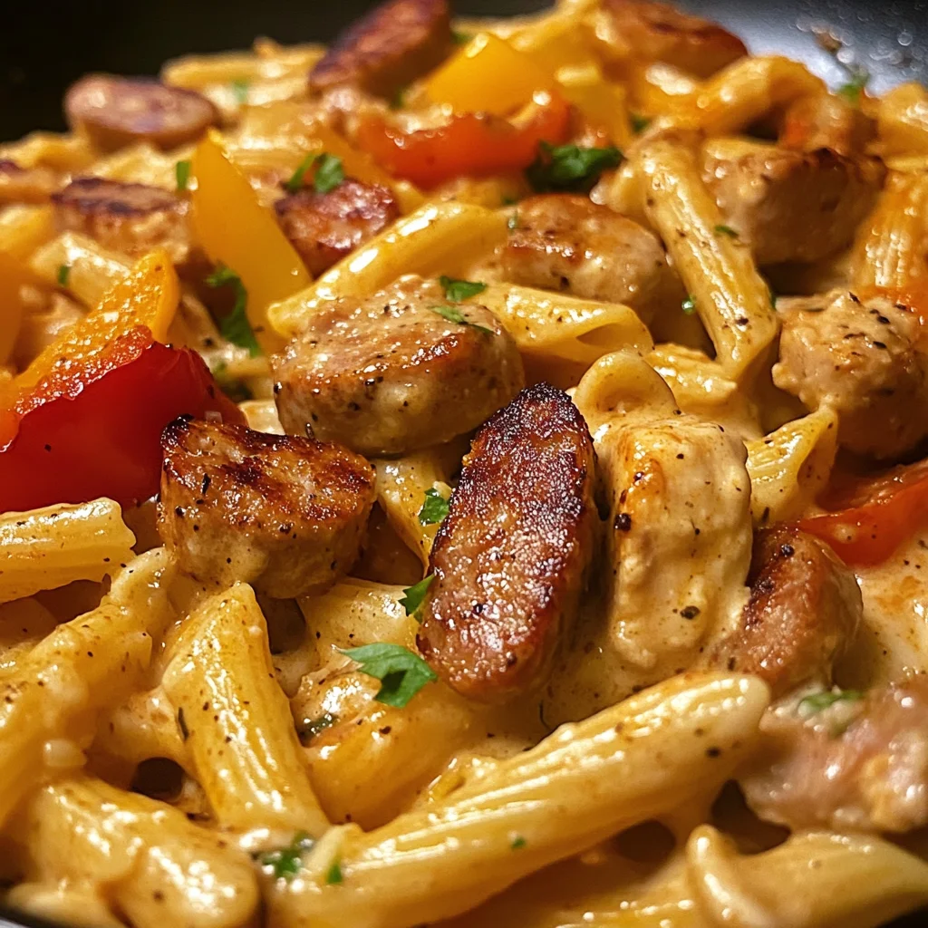 Spicy Creamy Cajun Sausage & Chicken Pasta Skillet