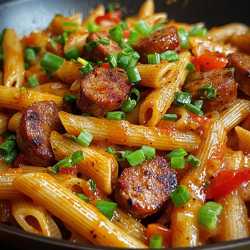 Sticky Cajun Sweet Chili Sausage Pasta Skillet