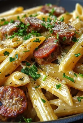 Sticky Garlic Butter Smoky Parmesan Sausage Pasta Skillet