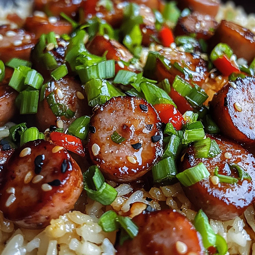 Sticky Honey Garlic Smoked Sausage Rice