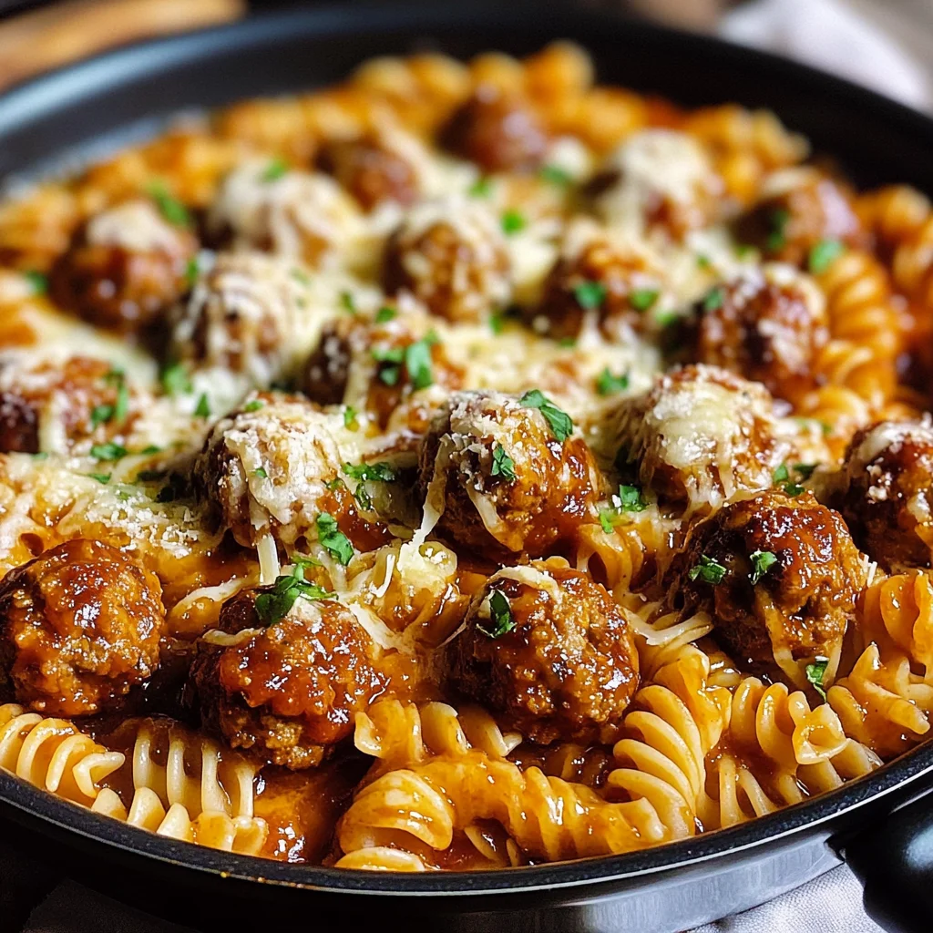 Cheesy One-Pan Honey BBQ Meatball Pasta