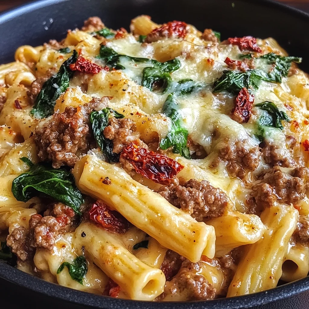 Creamy One-Pot Tuscan Ground Beef Pasta