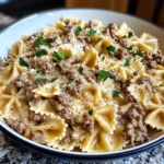 Creamy Parmesan Garlic Beef Bowtie Pasta
