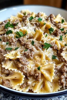 Creamy Parmesan Garlic Beef Bowtie Pasta