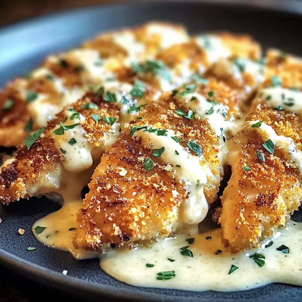 Crispy Parmesan Chicken with Garlic Cream Sauce Delight