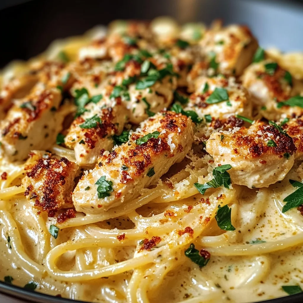 Garlic Parmesan Chicken Spaghetti with Spicy Cajun Cream Sauce