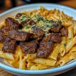 Indulgent Cajun Steak Tips with Cheesy Penne Parmesan Sauce