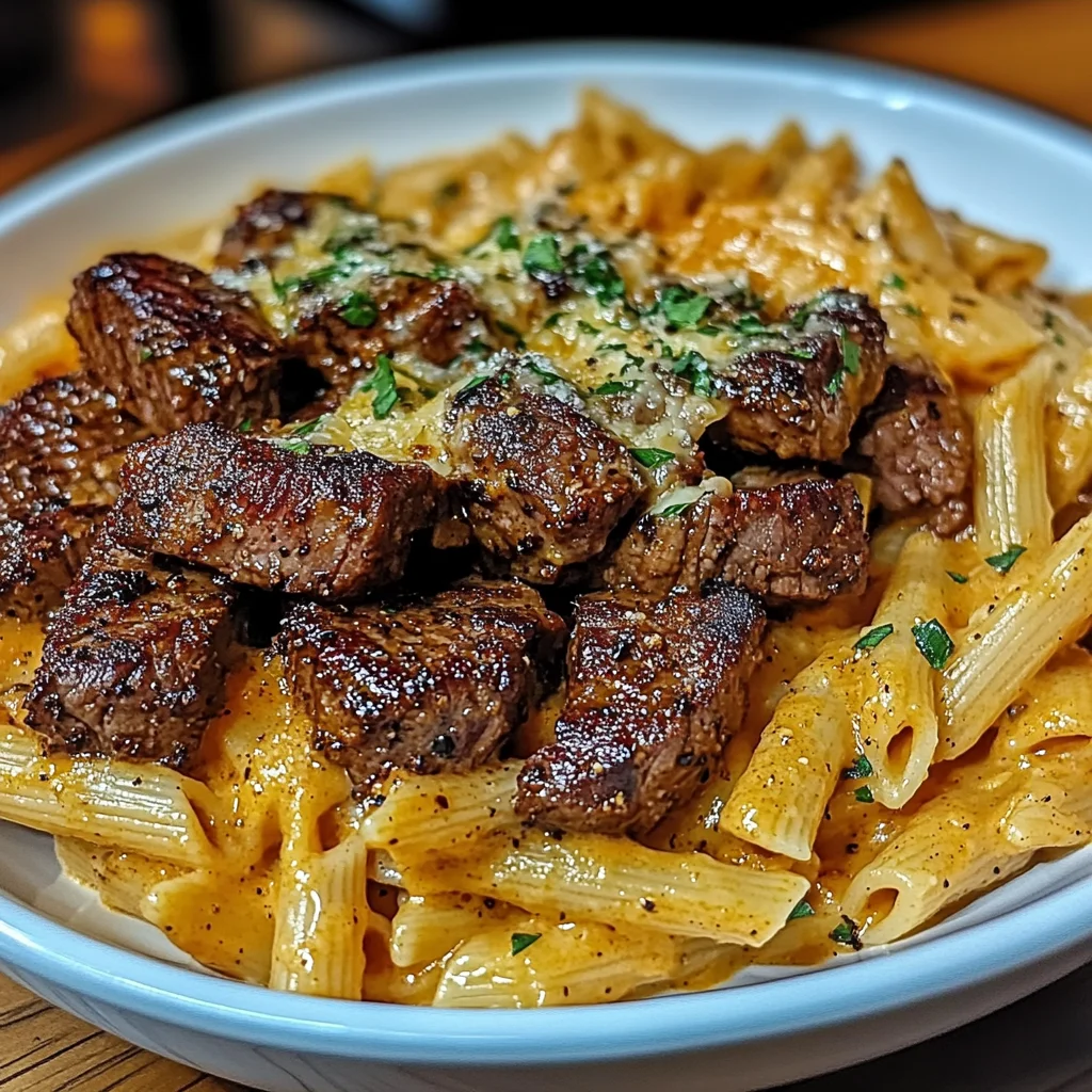 Indulgent Cajun Steak Tips with Cheesy Penne Parmesan Sauce