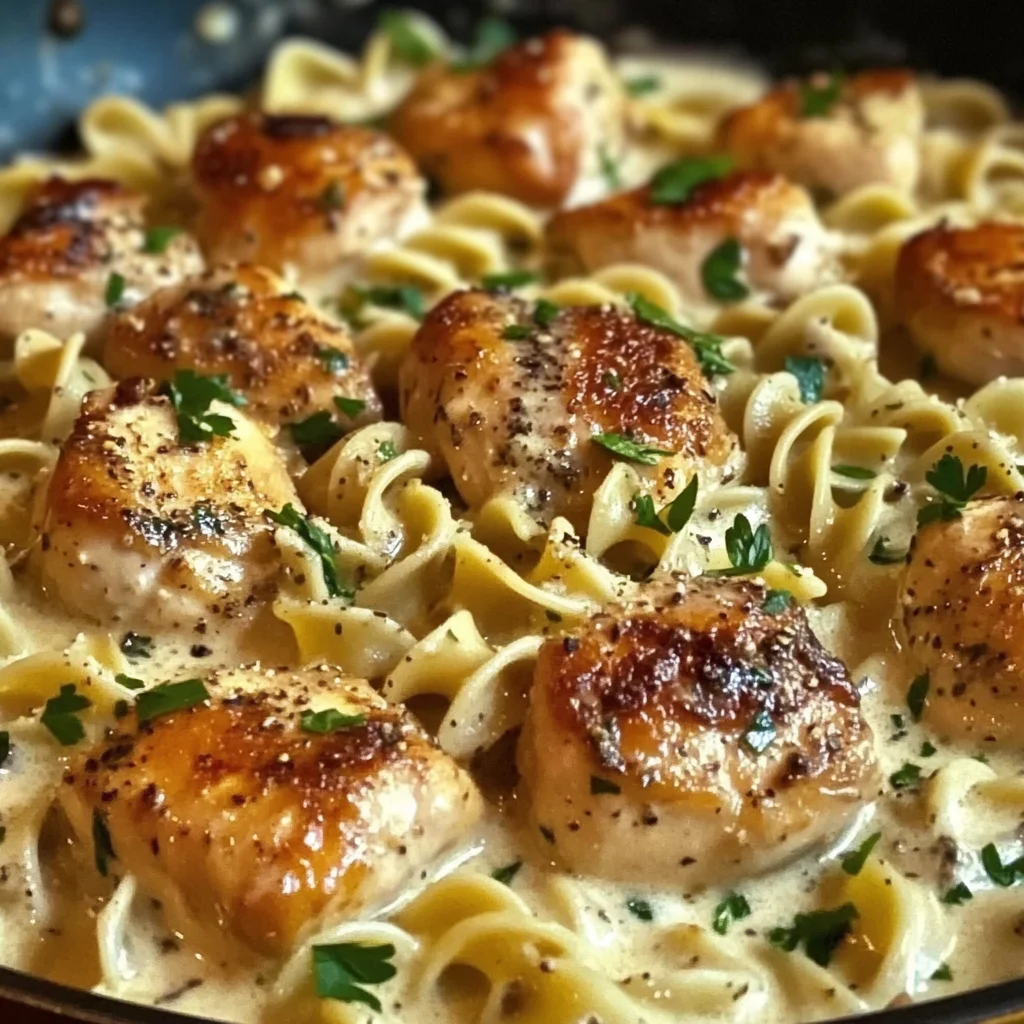 One-Pan Creamy Garlic Butter Chicken with Egg Noodles