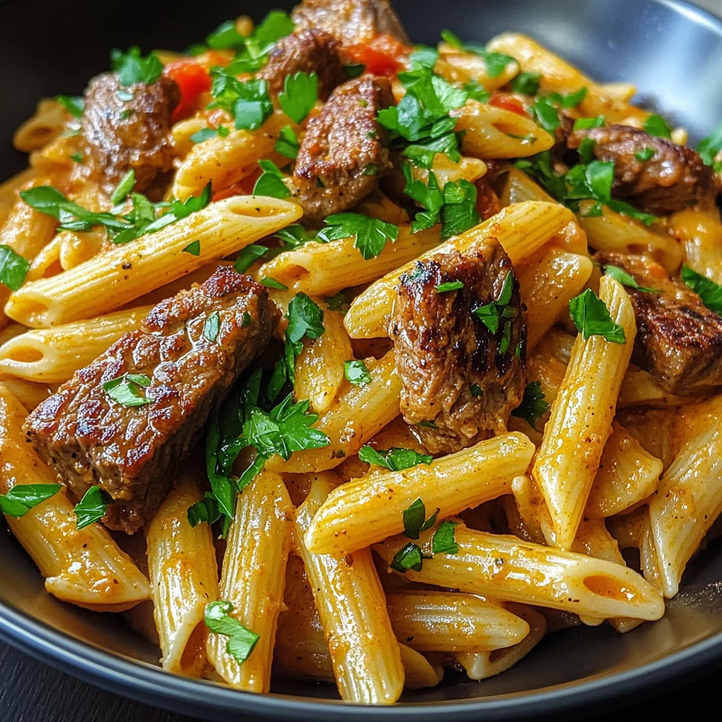 One Skillet Spicy Cajun Steak Bites Pasta