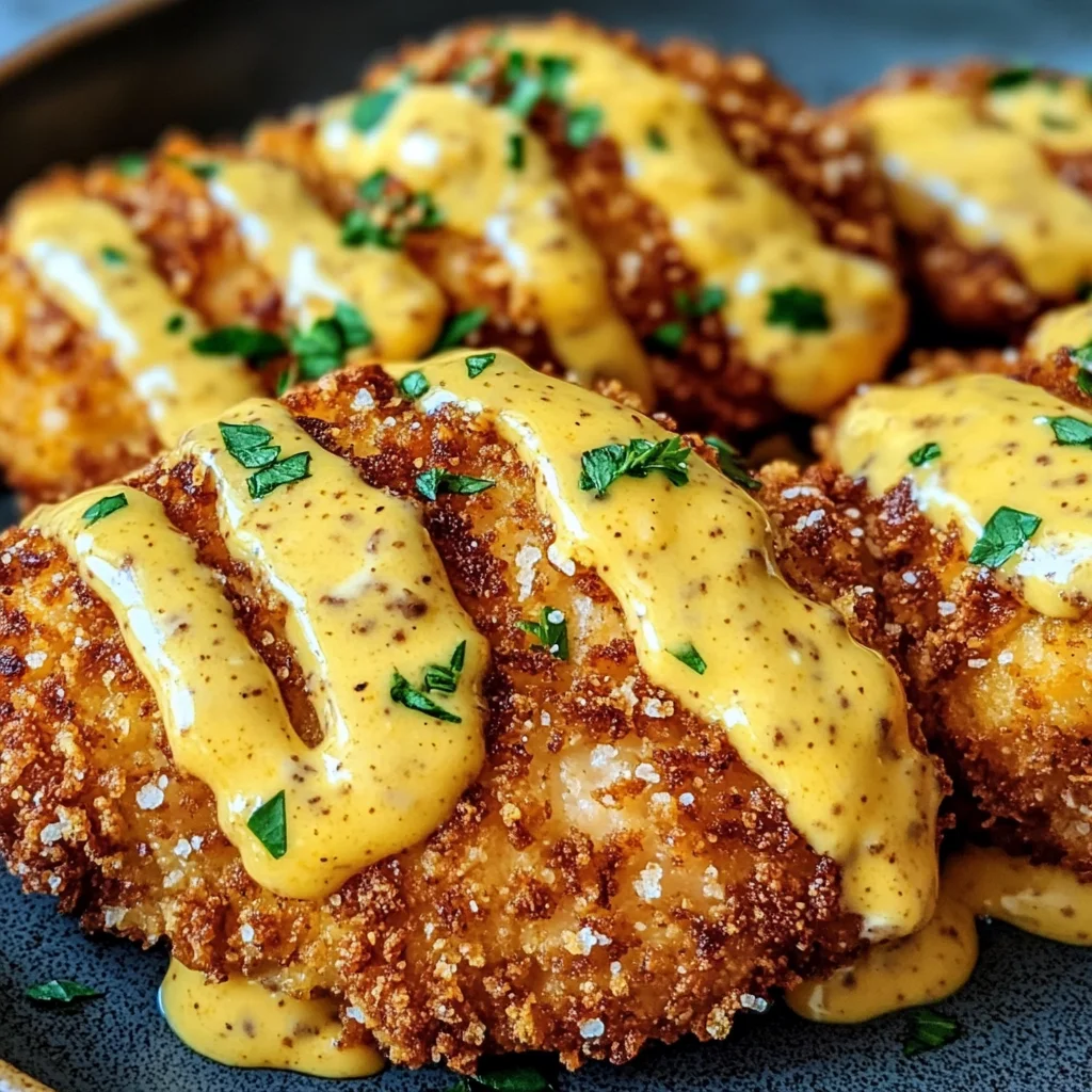 Pretzel Chicken with Mustard-Cheddar Sauce