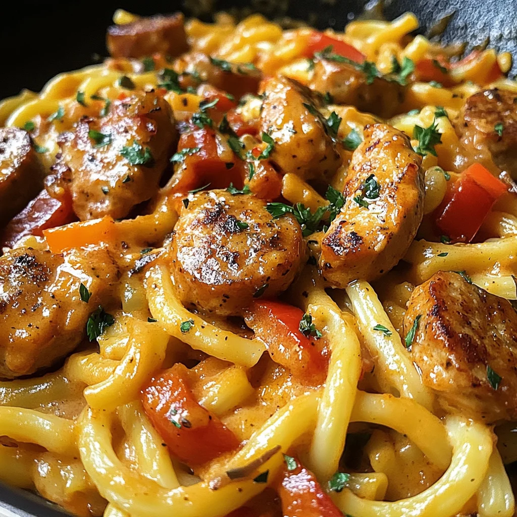 Skillet Creamy Spicy Cajun Chicken & Sausage Pasta