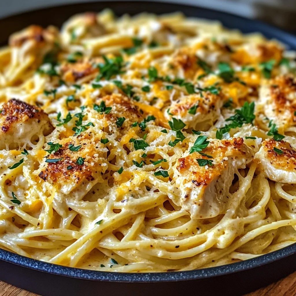 Spicy Cajun Three Cheese Chicken Spaghetti in Garlic Parmesan Cream