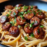Sticky Honey Garlic Sausage Pasta Skillet