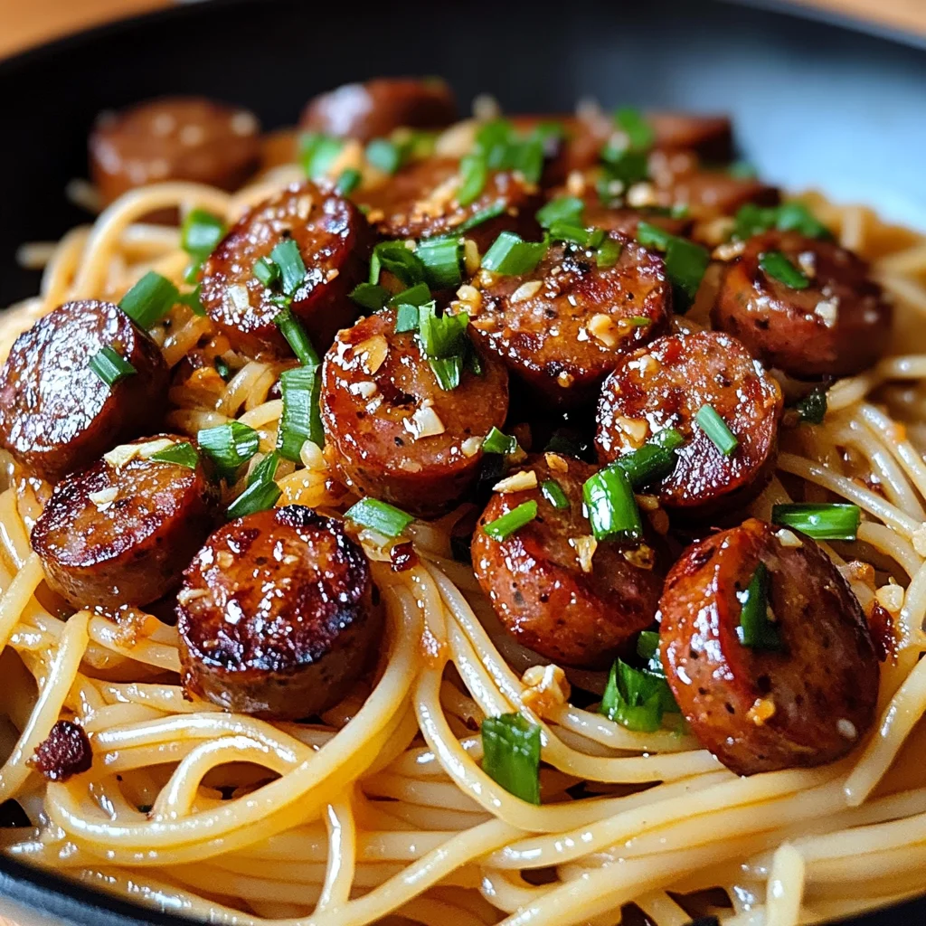 Sticky Honey Garlic Sausage Pasta Skillet