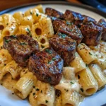 Cajun Garlic Butter Steak Bites with Creamy Three-Cheese Rigatoni