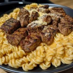 Cajun Garlic Butter Steak Tips with Cheesy Rotini Parmesan Sauce