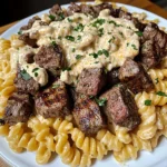 Cajun Steak Tips with Creamy Parmesan Mozzarella Rotini