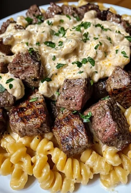 Cajun Steak Tips with Creamy Parmesan Mozzarella Rotini